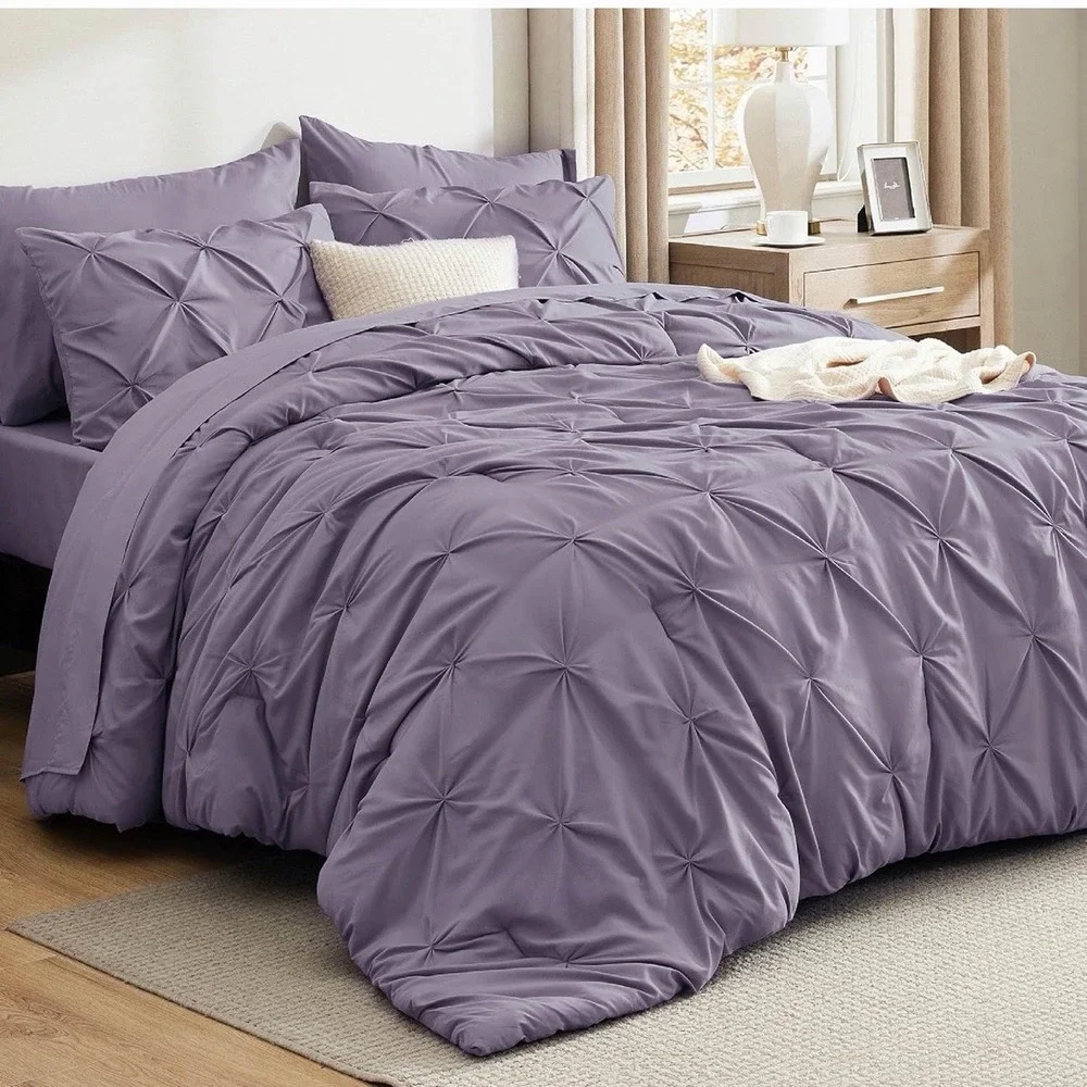 Bedsure Full Size Black Comforter Set 7-Pc Bed in a Bag Pinch Pleat New Sealed